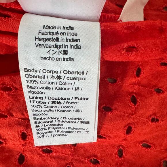 J.Crew Orange Red Eyelet Wrap Cotton Blouse with Ruffle Sleeves – Size Small - Picture 6 of 8